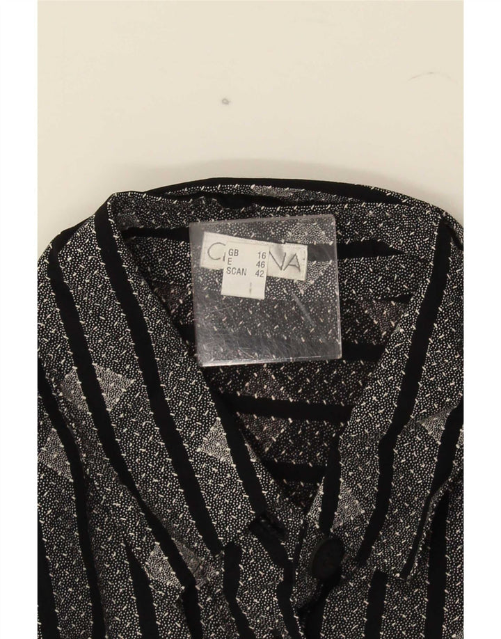 chemise femme vintage UK 16 Grand Noir Rayé