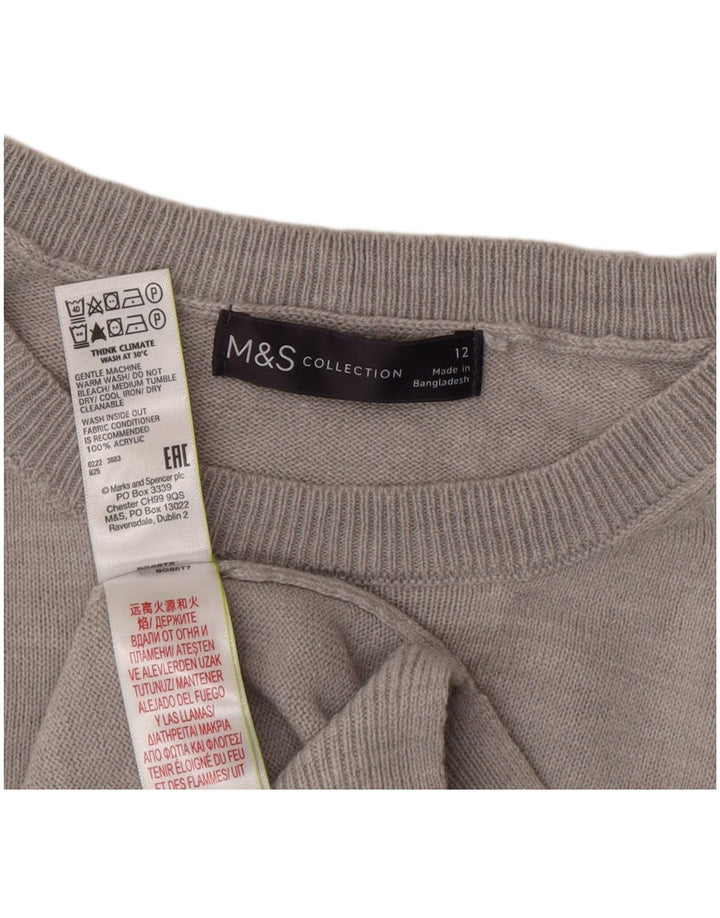 Marks & Spencer Pull graphique à col rond pour femme UK 12 Gris moyen
