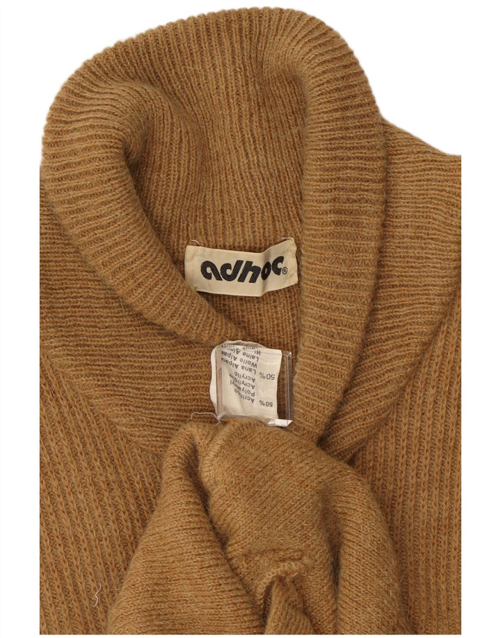 vintage Mens Cardigan Pull Moyen Beige Colorblock Acrylique