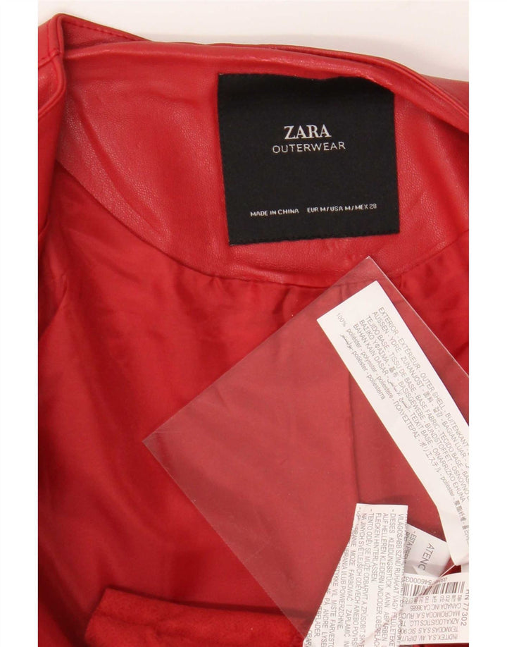 Zara Veste courte en simili cuir pour femme UK 12 Rouge moyen Polyester