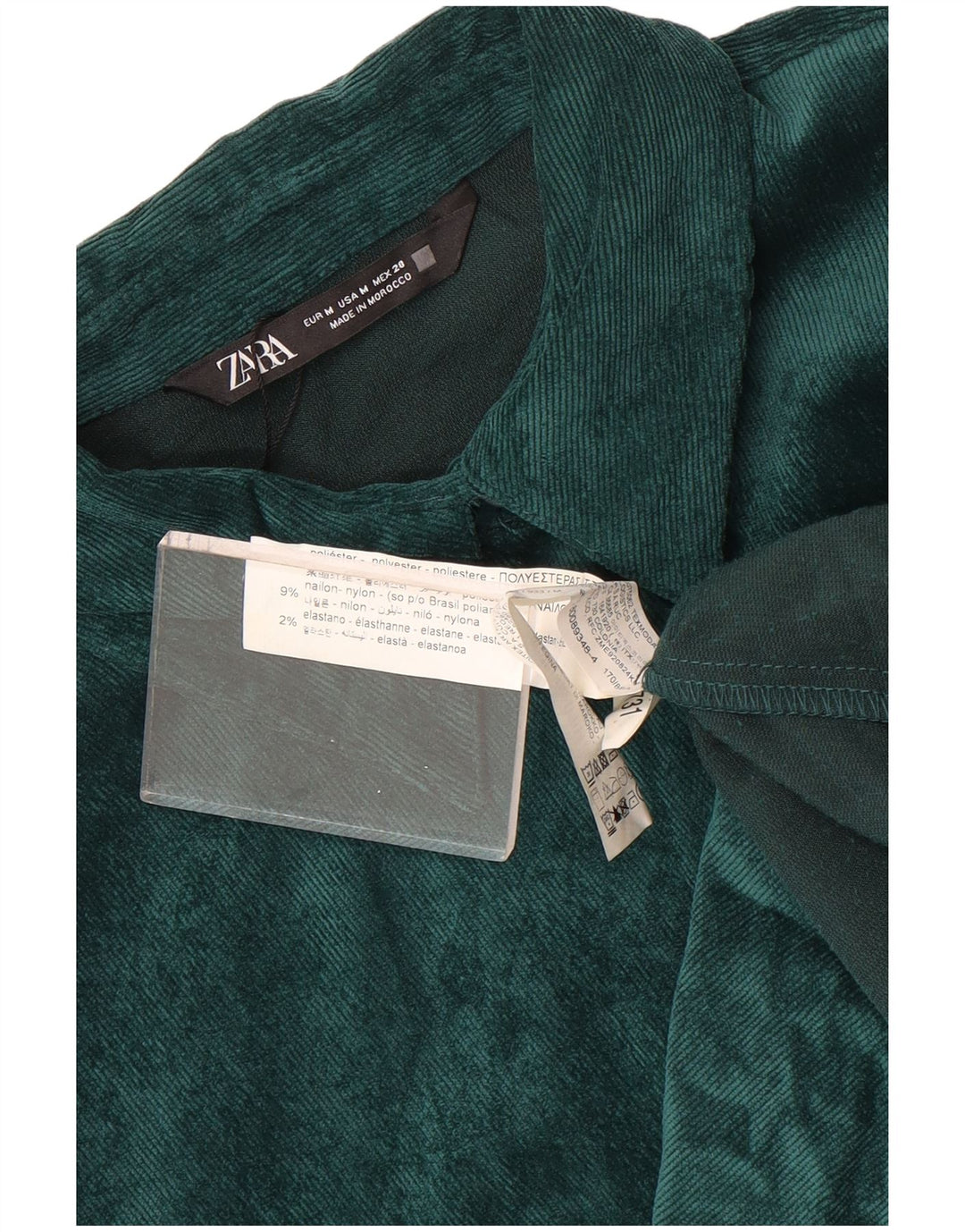Zara Chemise surdimensionnée en velours côtelé pour femme UK 14 Polyester vert moyen