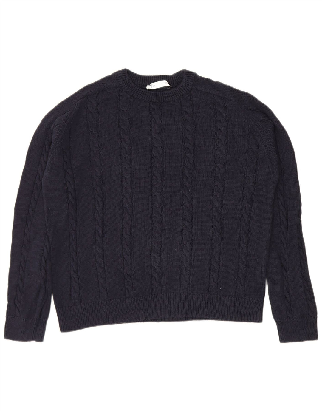 Zara Pull ras du cou pour homme en coton bleu marine Petit
