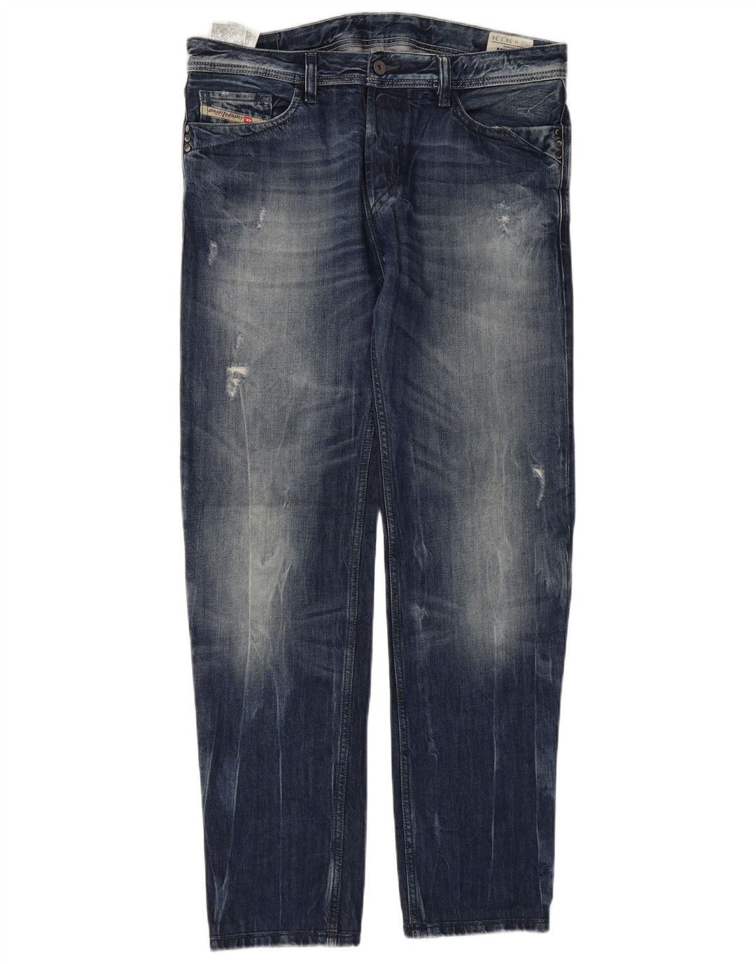 DIESEL Hommes Mennit Jean droit vieilli W34 L34 Bleu Coton