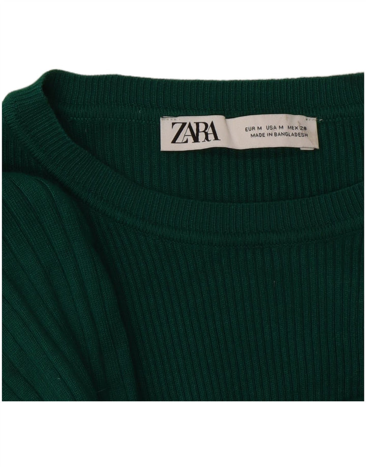 Zara Femme Crop Top Manches Longues UK 12 Vert Moyen Viscose