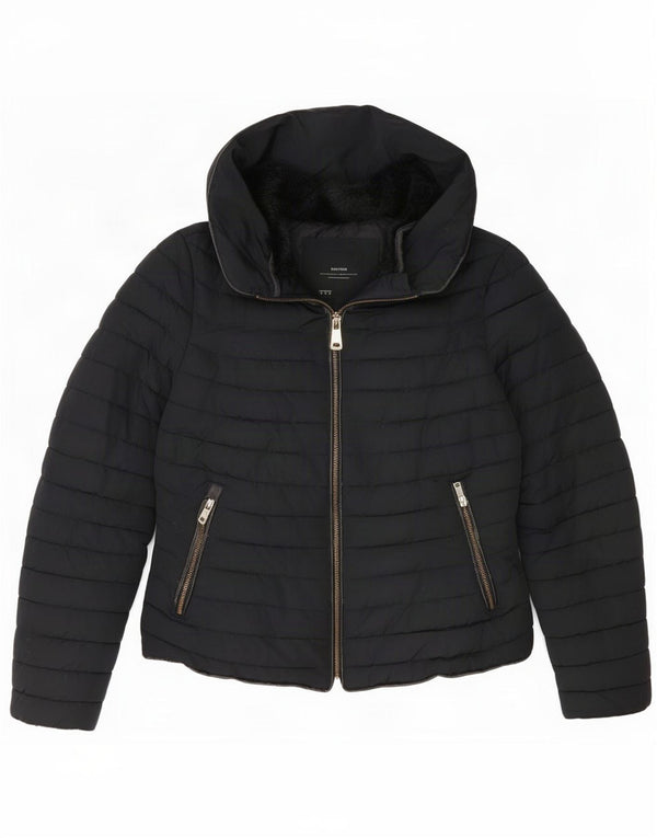 Zara Veste rembourrée à capuche courte pour femme UK 10 Small Noir
