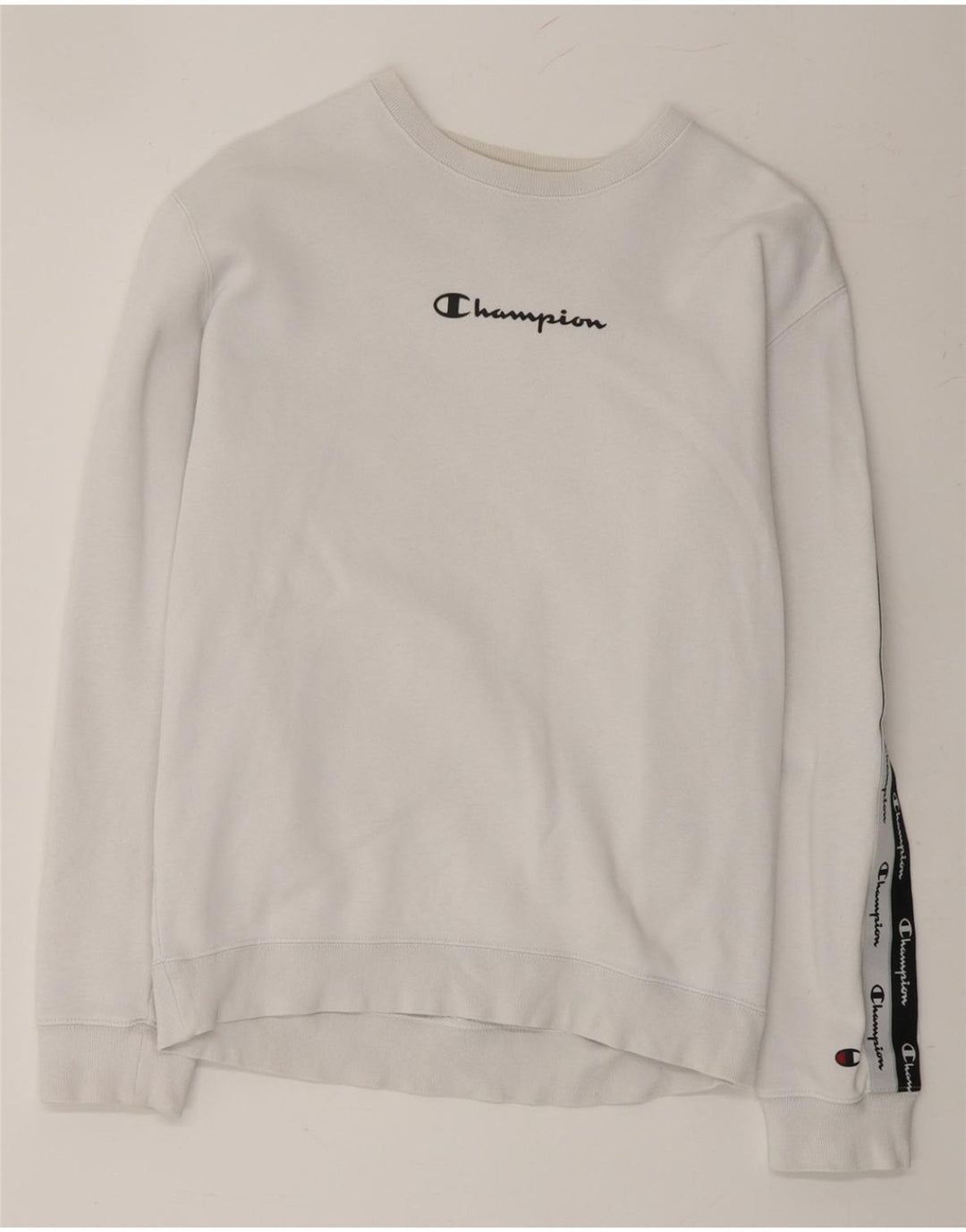 CHAMPION Mens Graphic Sweatshirt Jumper Small White Vintage Champion and Second-Hand Champion from Messina Hembry 