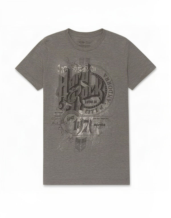 Hard Rock Cafe Andorra Graphic T-Shirt Homme Petit Gris Moucheté Coton