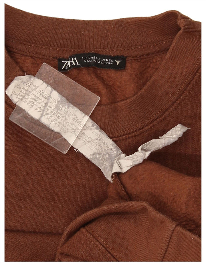 Zara Womens Crop Oversize Sweatshirt Jumper UK 10 Petit Coton Marron
