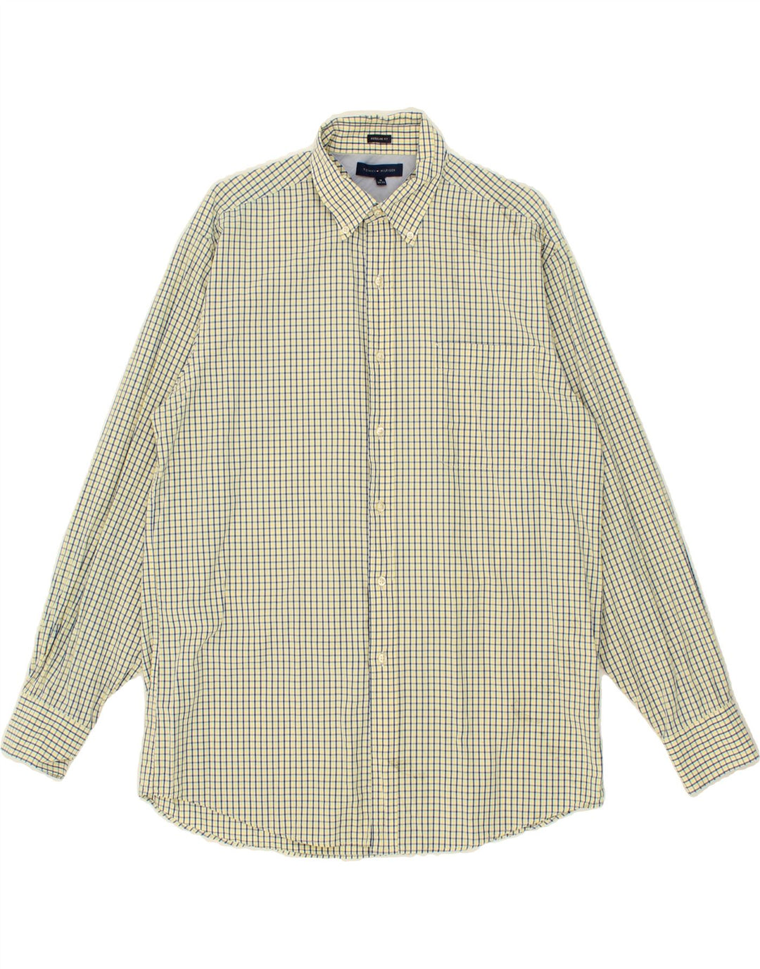 TOMMY HILFIGER Mens Regular Fit Shirt Size 16 Large Yellow Check Cotton Vintage Tommy Hilfiger and Second-Hand Tommy Hilfiger from Messina Hembry 