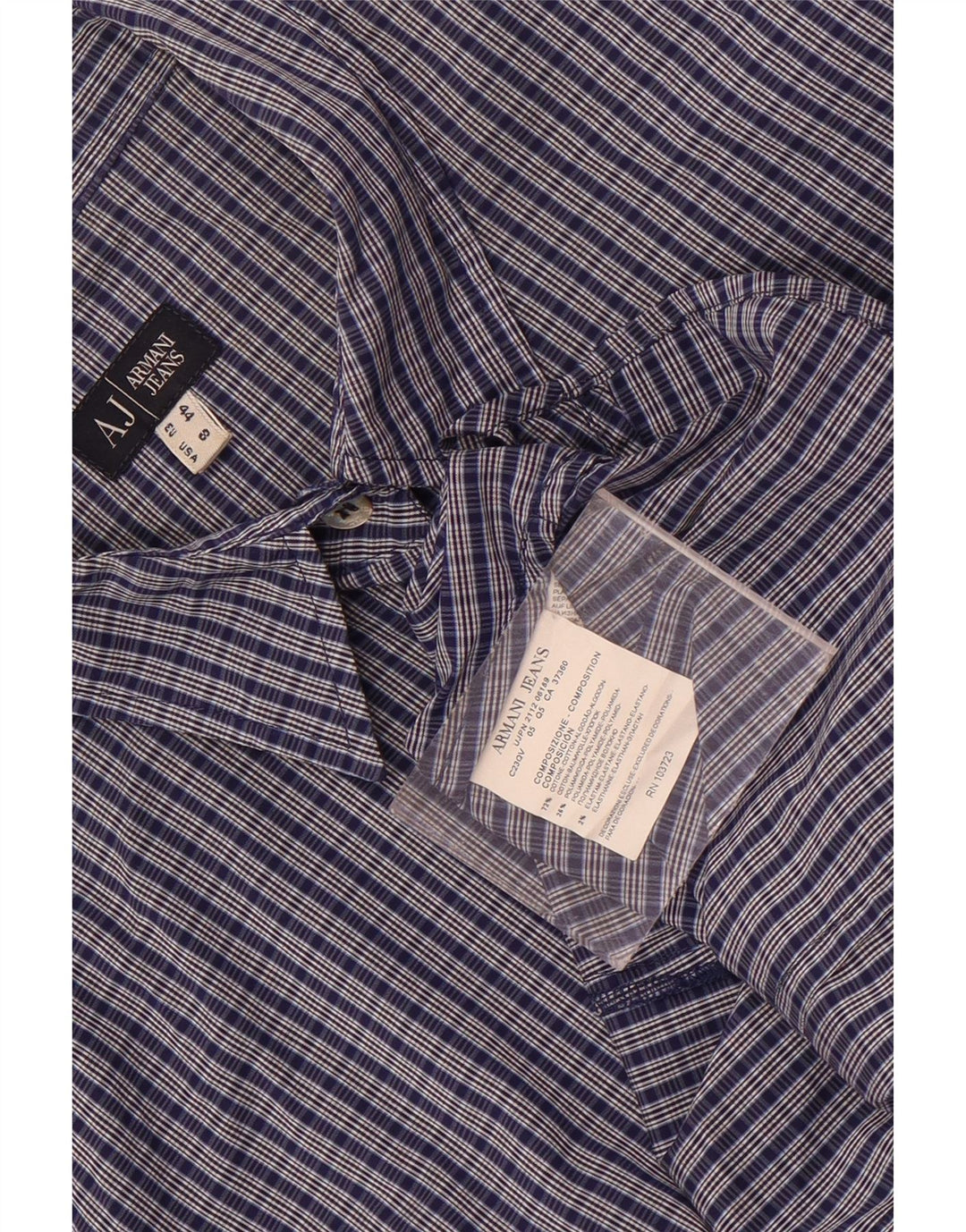 Armani Jeans Chemise à manches courtes pour femme US 8 en coton à carreaux bleu marine moyen
