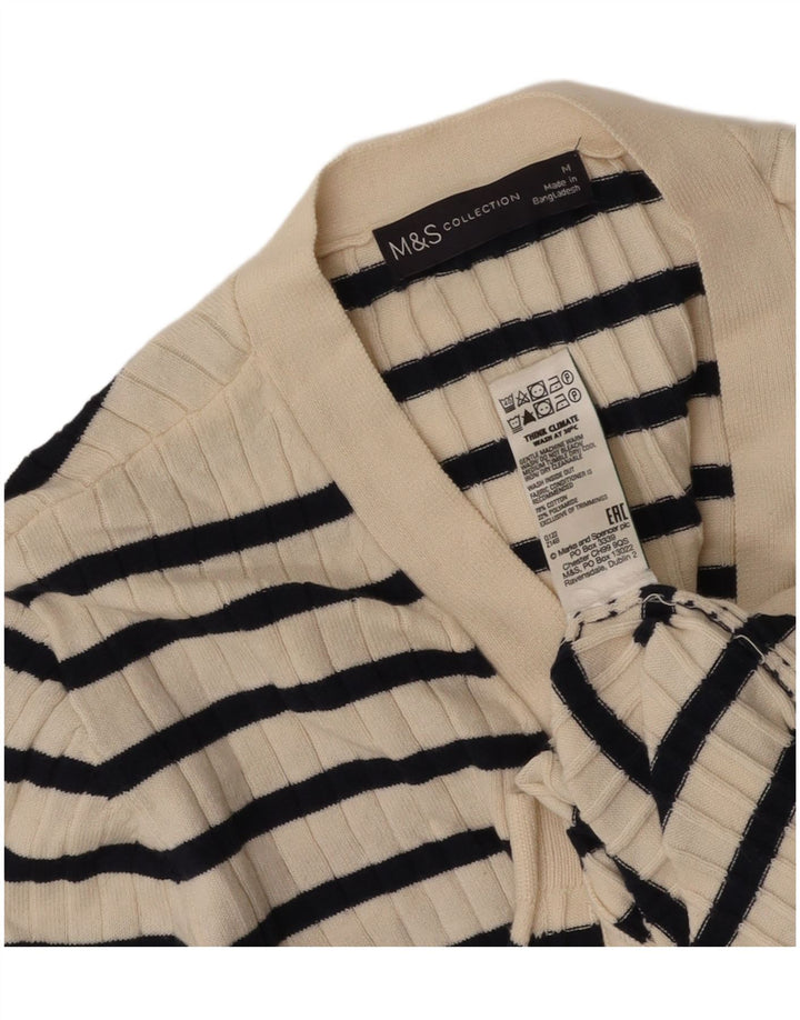 MARKS & SPENCER Womens Cardigan Sweater UK 14 Medium Beige Striped