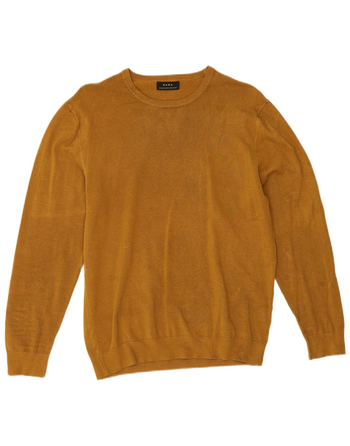 Zara Pull Col Rond Homme Jaune Moyen Viscose