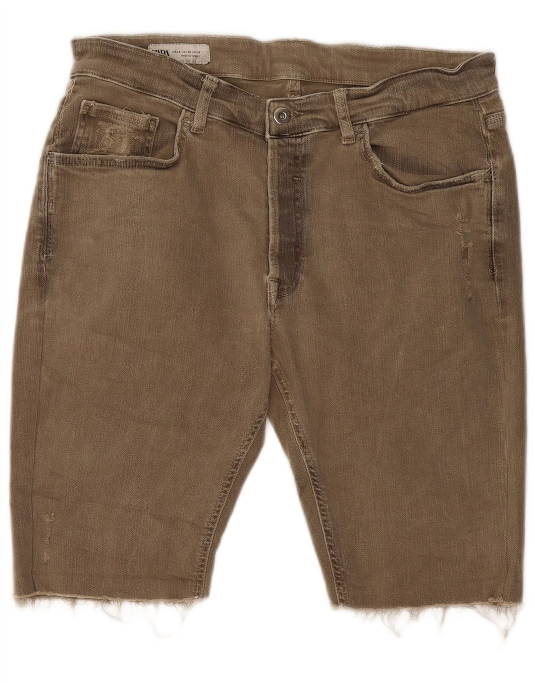 ZARA Short en jean vieilli pour homme EU 46 XL W36 Kaki