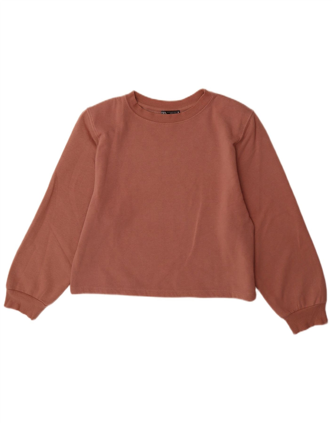 ZARA Womens Crop Sweatshirt Jumper UK 14 Medium Brown Cotton