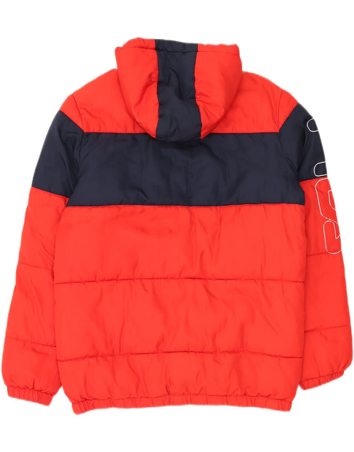 FILA Veste matelassée à capuche graphique pour hommes UK 38 Rouge moyen Colourblock