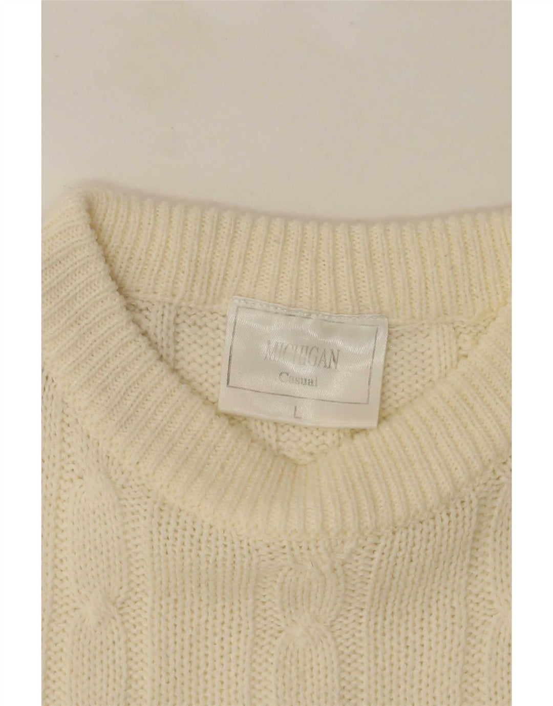 vintage Mens Crew Neck Jumper Pull Grand Off White Acrylique