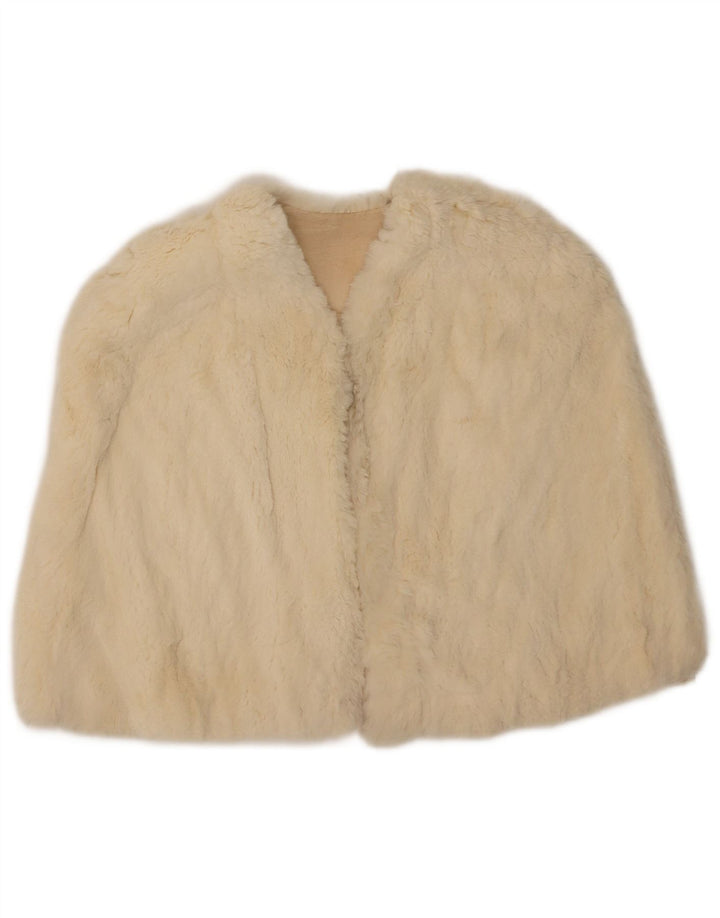 vintage Femme Fausse Fourrure Capelet Manteau Taille Unique Blanc Cassé
