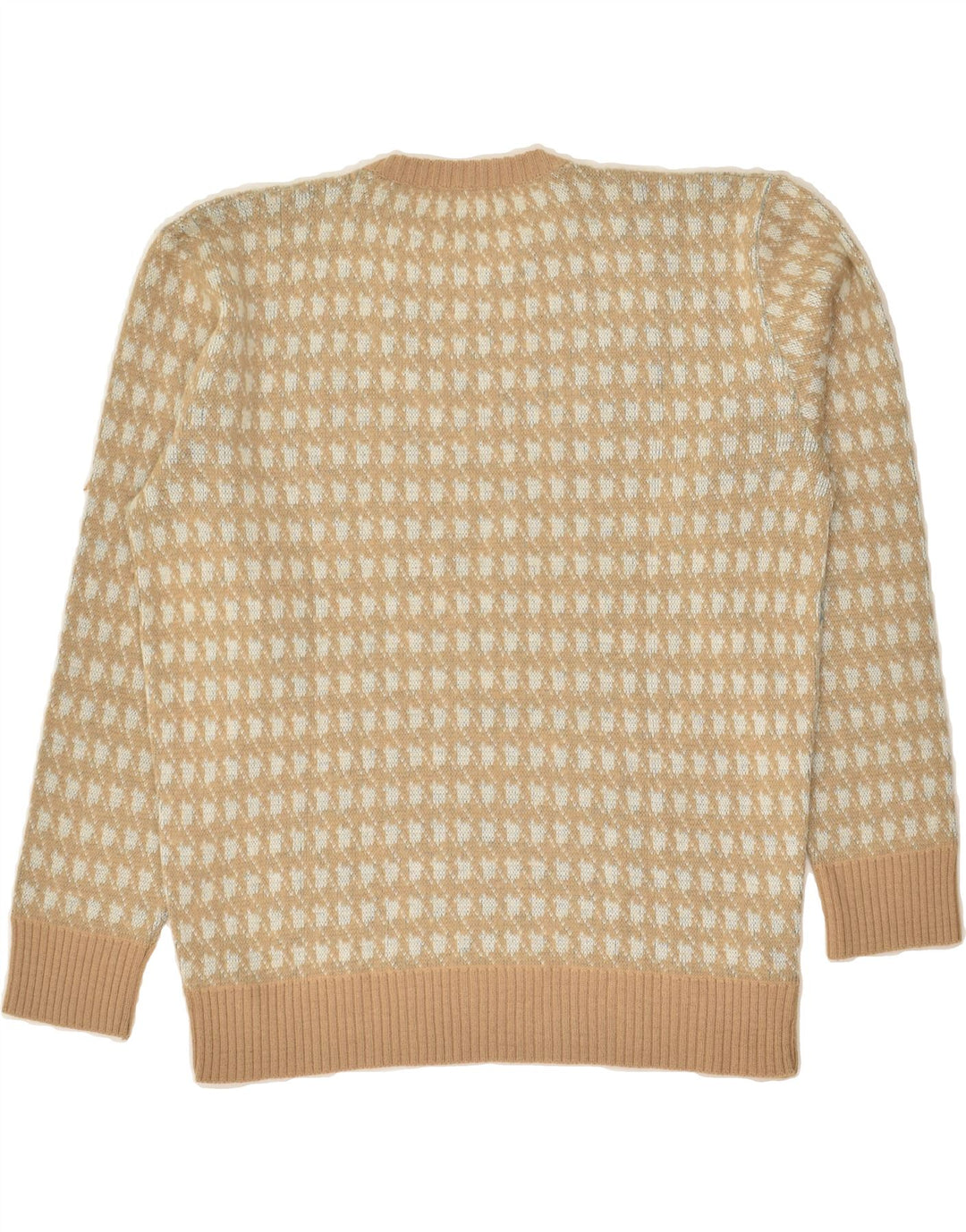 VINTAGE Femmes Motif Abstrait Ras du Cou Pull Pull UK 16 Grand Beige