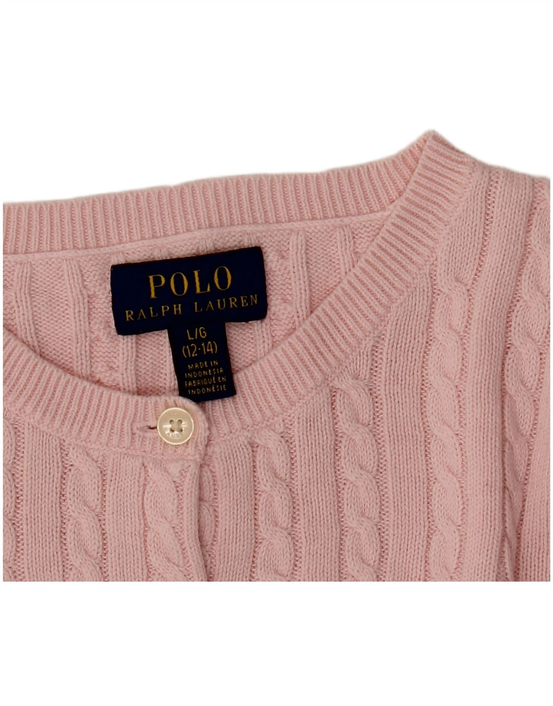 POLO RALPH LAUREN Pull Cardigan Fille 12-13 Ans Grand Rose