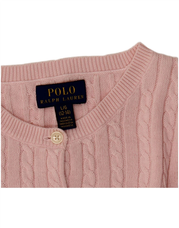 POLO RALPH LAUREN Pull Cardigan Fille 12-13 Ans Grand Rose