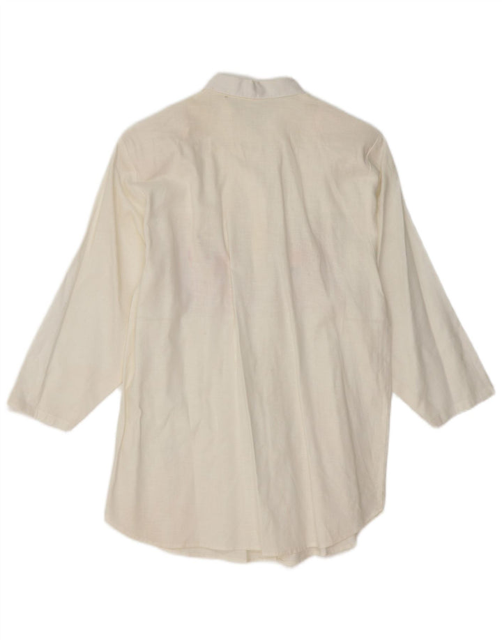 VINTAGE Femme 3/4 Manches Chemise Blouse UK 14 Moyen Blanc Floral