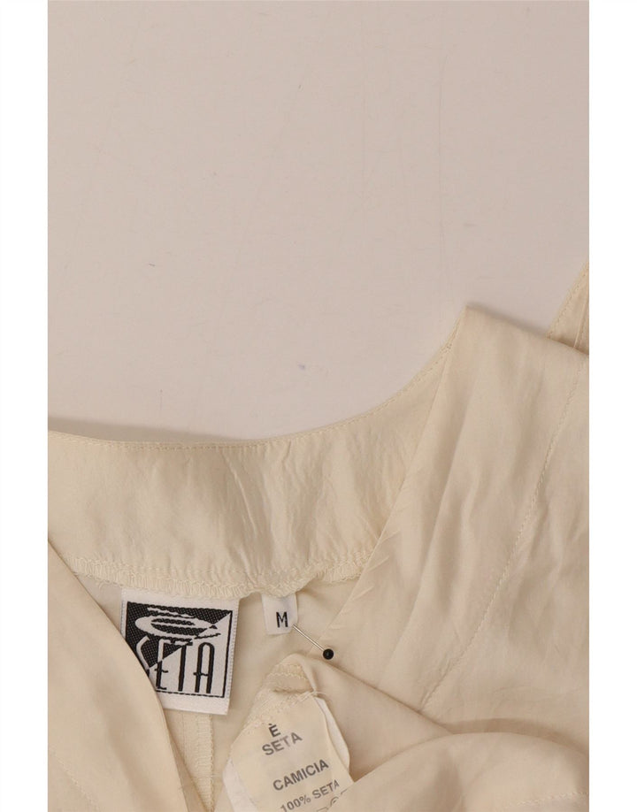 vintage Femme Chemise Blouse UK 14 Moyen Off White Soie
