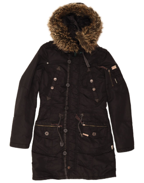 KHUJO Parka à capuche pour femme UK 10 Small Noir
