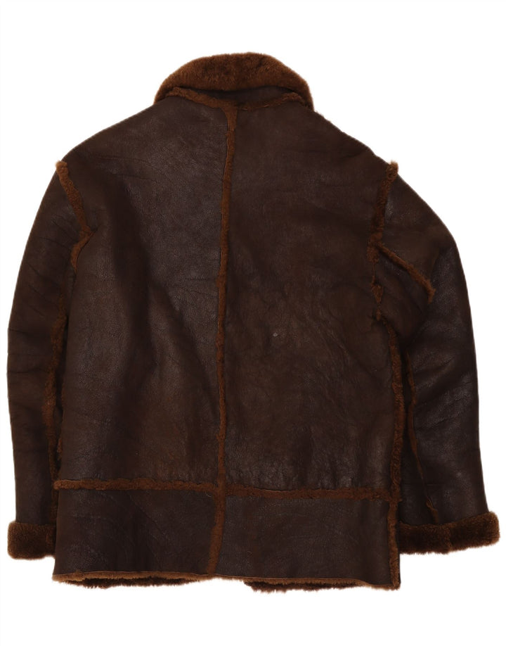 Veste Shearling Homme Vintage IT 50 Grand Cuir Marron