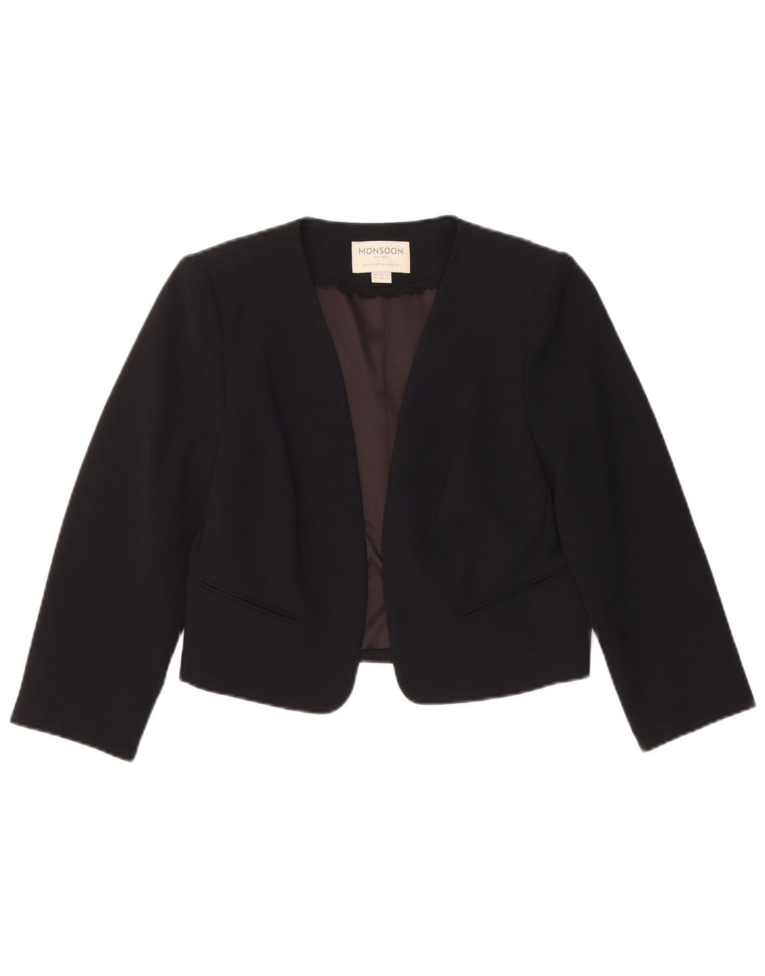 Monsoon Veste blazer courte ouverte pour femme UK 10 Small Noir Polyester