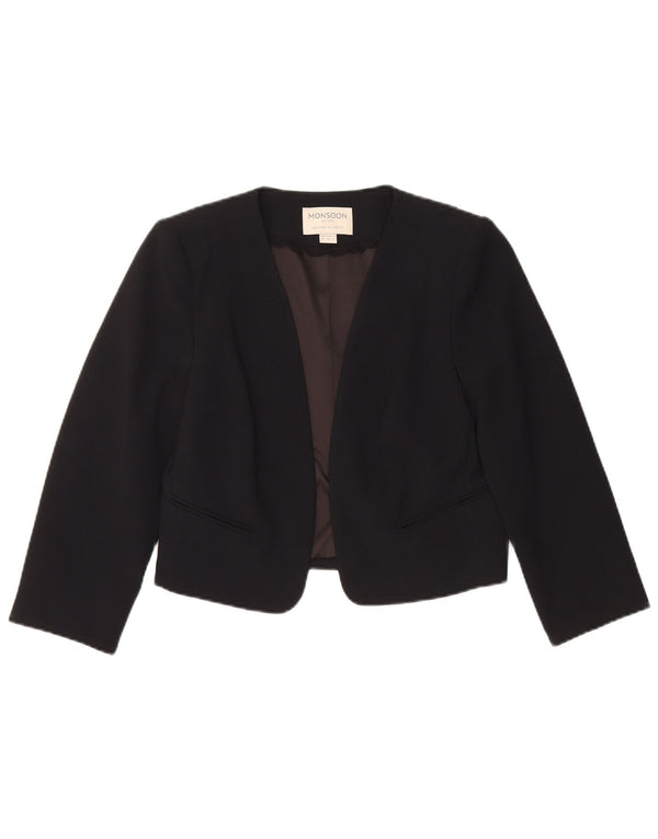 Monsoon Veste blazer courte ouverte pour femme UK 10 Small Noir Polyester