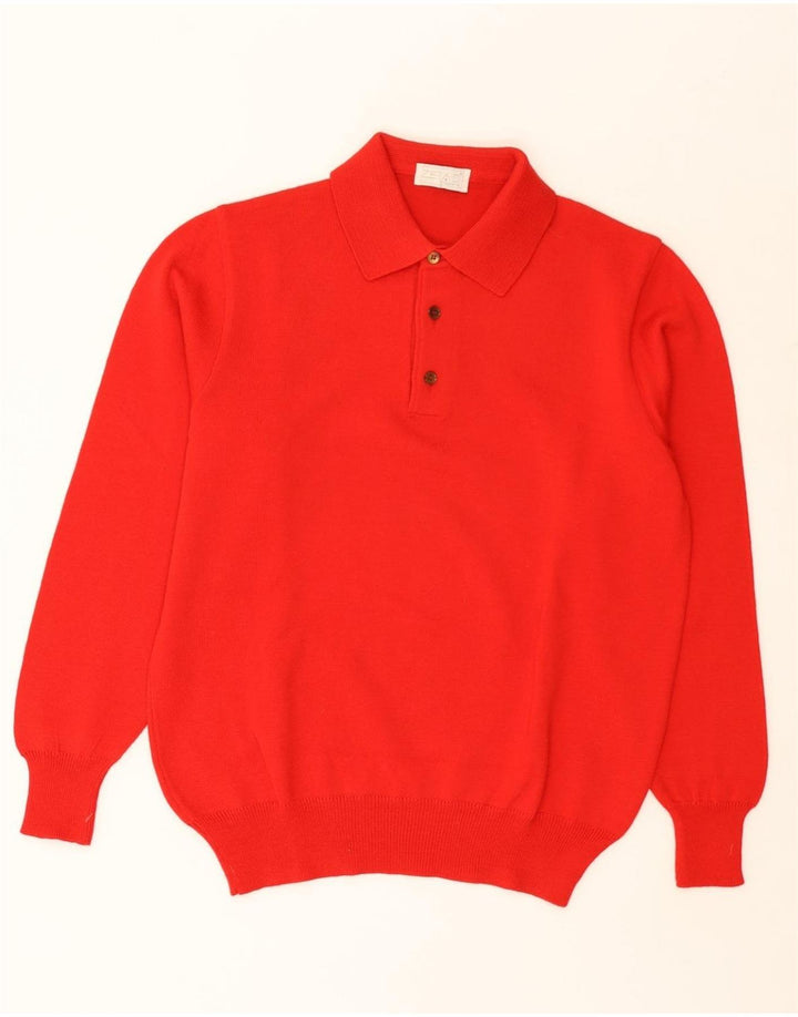 VINTAGE Pull col polo homme IT 50 Laine rouge moyen