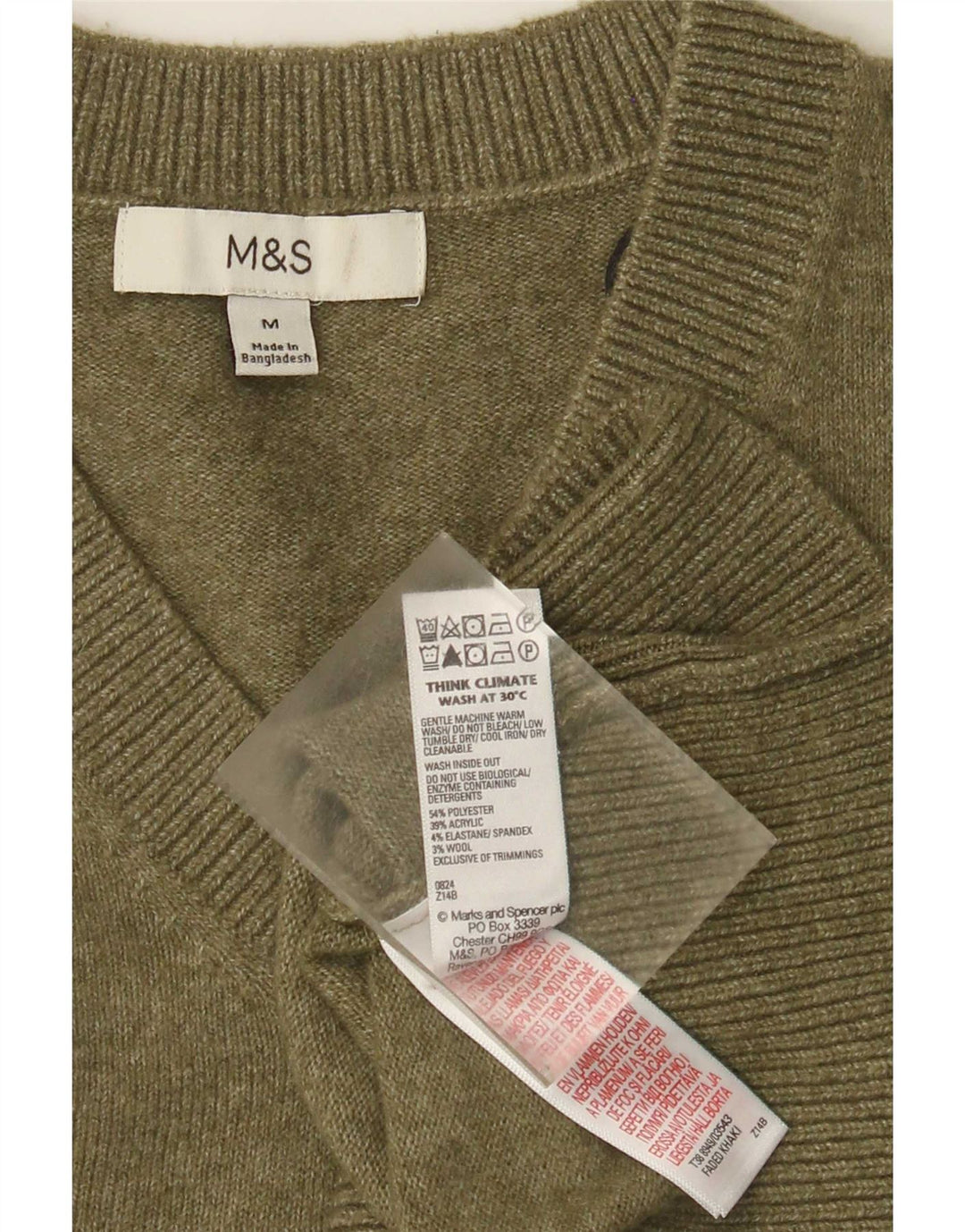 Marks & Spencer Pull col V Homme Vert Moyen Polyester