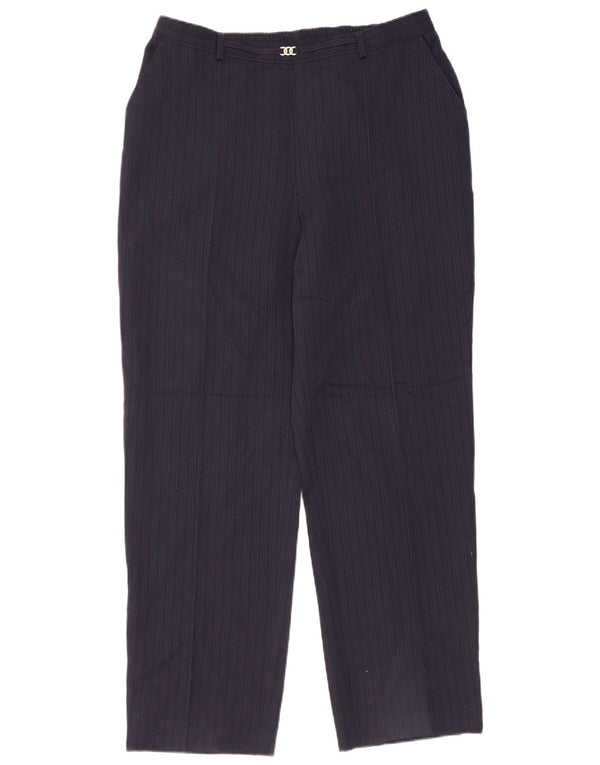 Marks & Spencer Womens Casual Trousers UK 18 XL W34 L29 Navy Blue Striped