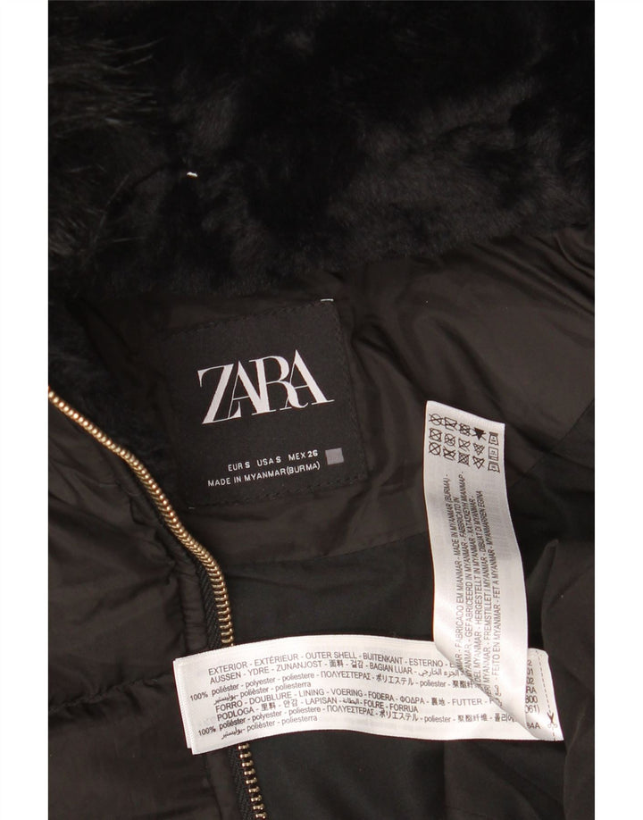 Zara Veste matelassée à capuche pour femme UK 10 Small Noir Polyester
