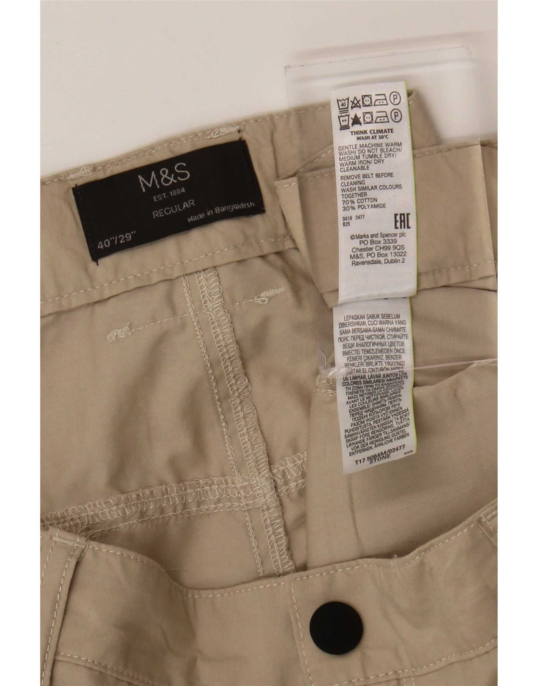 Marks & Spencer Pantalon cargo coupe classique pour homme W40 L29 Coton beige