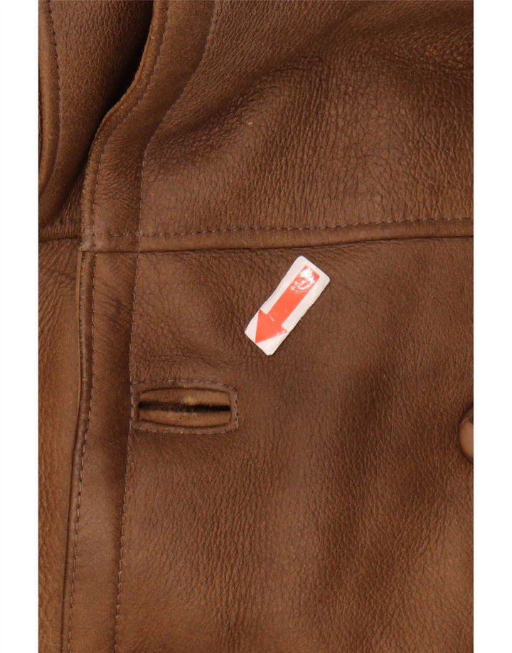 Vintage Veste en peau de mouton croisée pour homme UK 40 Large Marron Colourblock