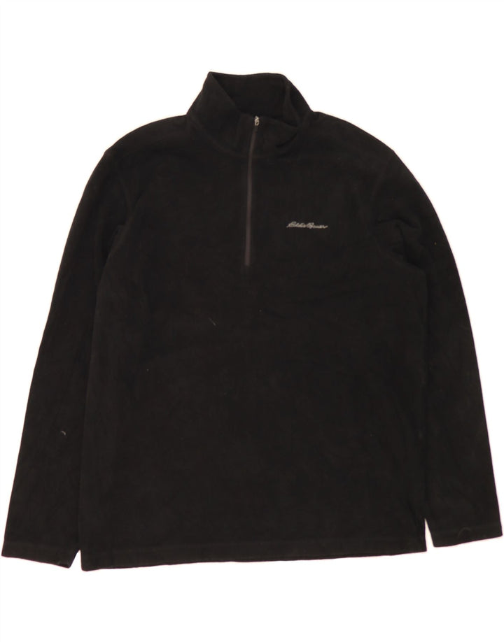 EDDIE BAUER Mens Zip Neck Fleece Jumper Large Black Polyester Vintage Eddie Bauer and Second-Hand Eddie Bauer from Messina Hembry 