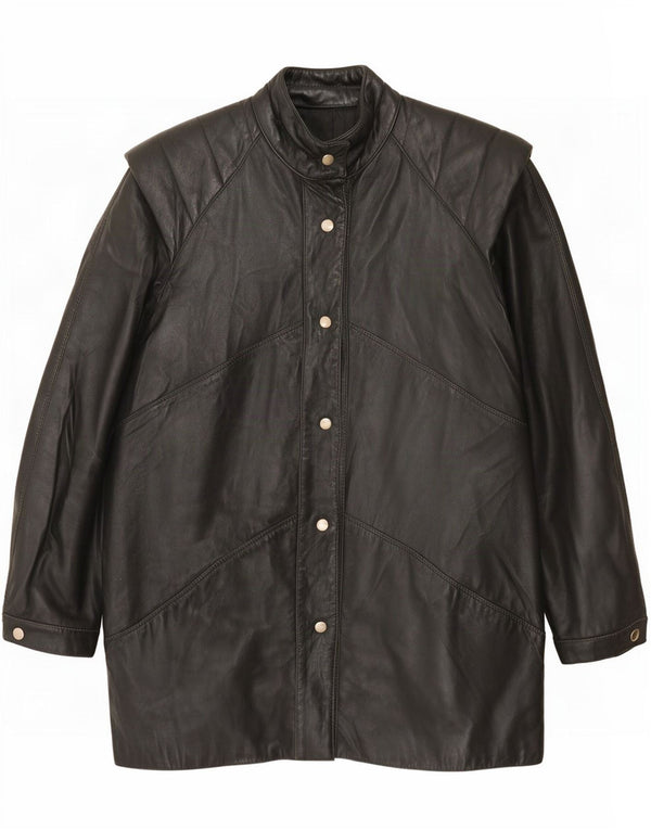 manteau en cuir femme vintage IT 42 Moyen Noir