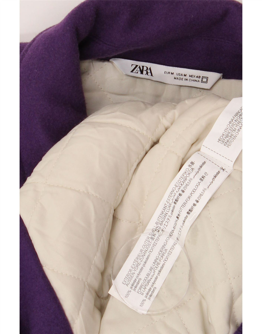 ZARA Veste Varsity Graphique Homme UK 38 Violet Moyen Polyester Colorblock