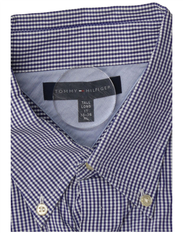 Tommy Hilfiger Chemise haute pour homme Taille 17 XL Bleu Vichy Coton