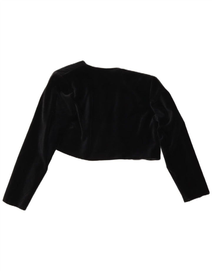 vintage Femme Velours Ouvert Boléro Veste UK 14 Moyen Noir Polyester