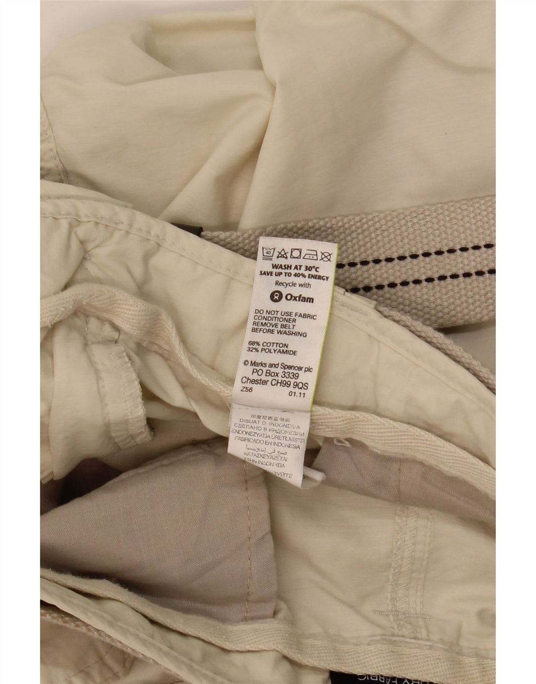MARKS & SPENCER Bermuda Cargo Homme W38 XL Coton Beige