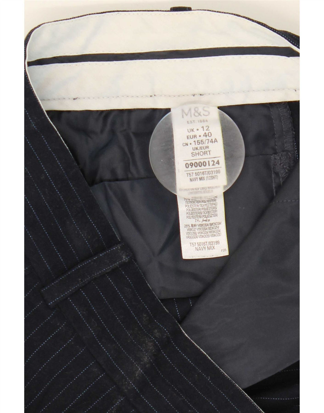 Marks & Spencer Pantalon de costume pour femme UK 12 Medium W32 L27 Bleu marine