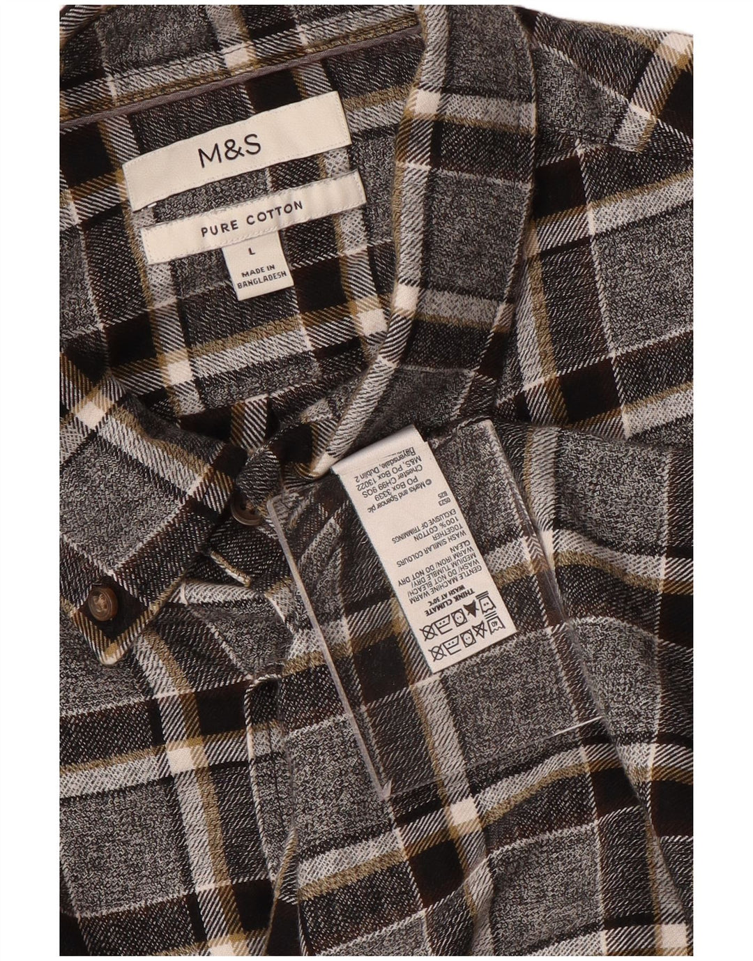 Marks & Spencer Chemise en flanelle pour homme en coton à carreaux gris