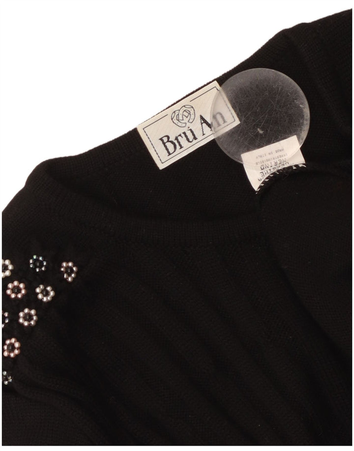 vintage Femme Cardigan Pull UK 14 Laine Vierge Noire Moyenne