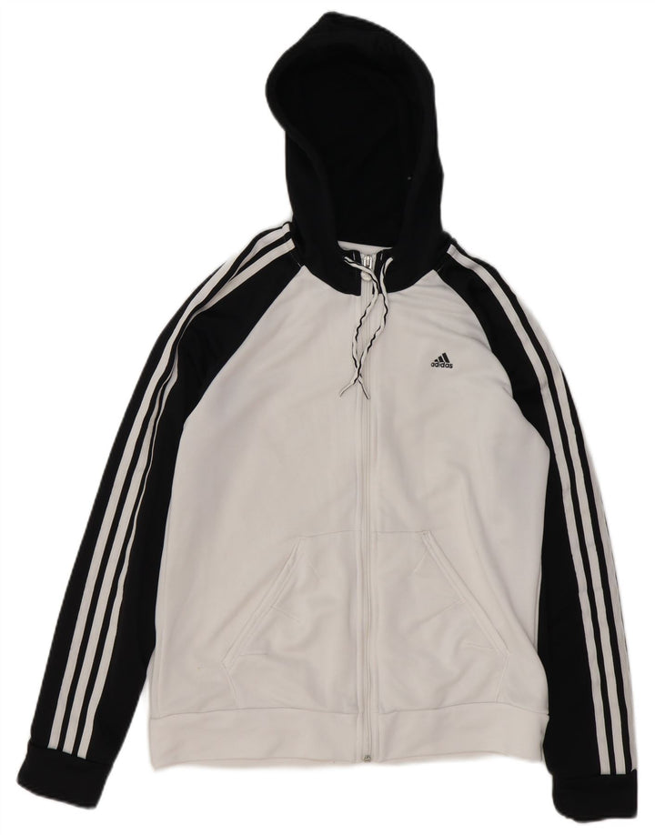 ADIDAS Pull à capuche zippé pour femme UK 16 Grand Blanc Colorblock Polyester
