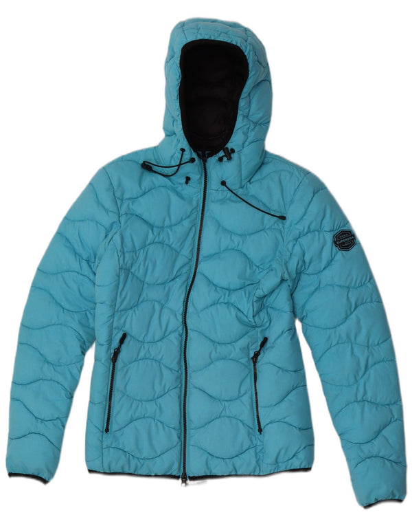 Superdry Veste matelassée à capuche pour femme UK 8 Small Bleu Polyester