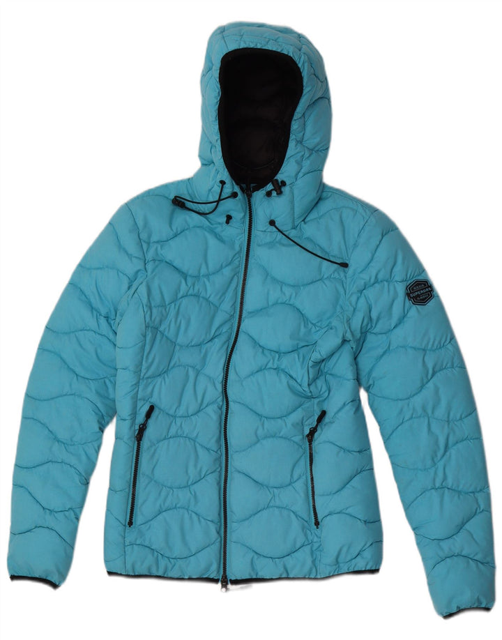 Superdry Veste matelassée à capuche pour femme UK 8 Small Bleu Polyester