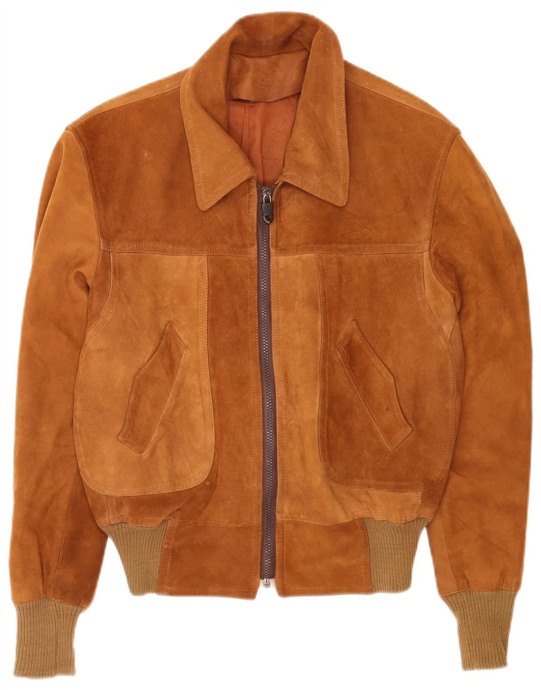 vintage Mens Suede Bomber Jacket UK 38 Brun Moyen