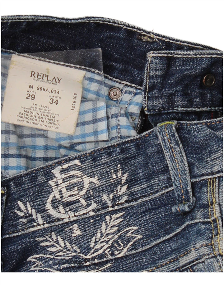 Replay Jean Droit Graphique Femme W29 L30 Bleu Coton